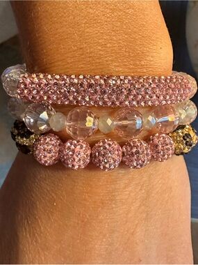 Erimish Pink Crystal & Clear Beaded Stretch Bracelet Stack